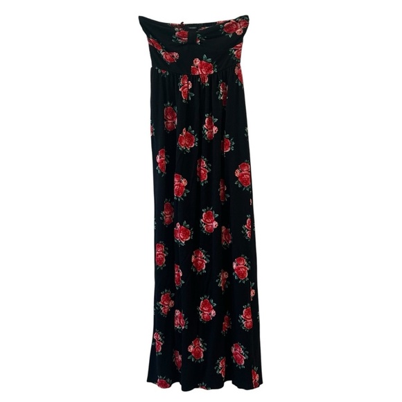Floral Black Maxi Dress Strapless Roses 🌹 Small - Picture 1 of 7